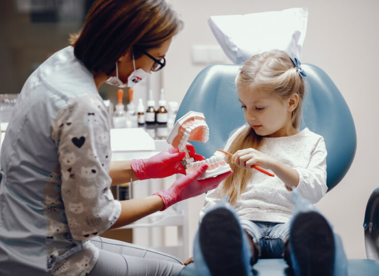 Cute Little Girl Sitting Dentist S Office